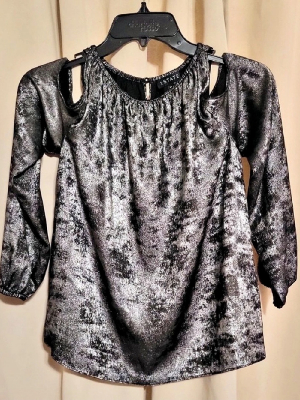 I.STAY Metallic Long Sleeve Blouse in Black & Silver Size XS Like N